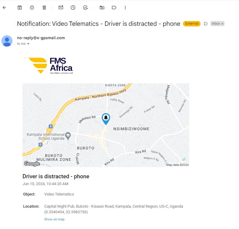 Driver distracted phone alert