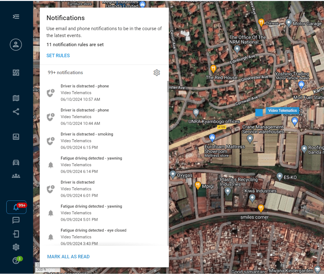 Video telematics notifications